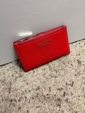kate spade red Pebbled Leather Zip Card Holder